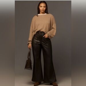 Anthropologie Mauve Faux Leather Flare Pants in Black, NWT, 24W
